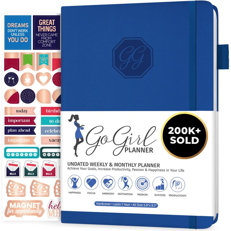 GoGirl Planner and Organizer for Women â€“ Compact Size Weekly Planner, Goals Journal & Agenda to Improve Time Management, Productivity & Live Happier. Undated â€“ Start Anytime, Lasts 1 Year â€“ Royal Blue - Image 1